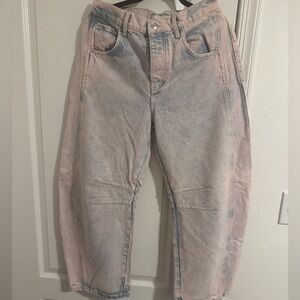 We The Free Pink and Blue Denim Barrel Jeans